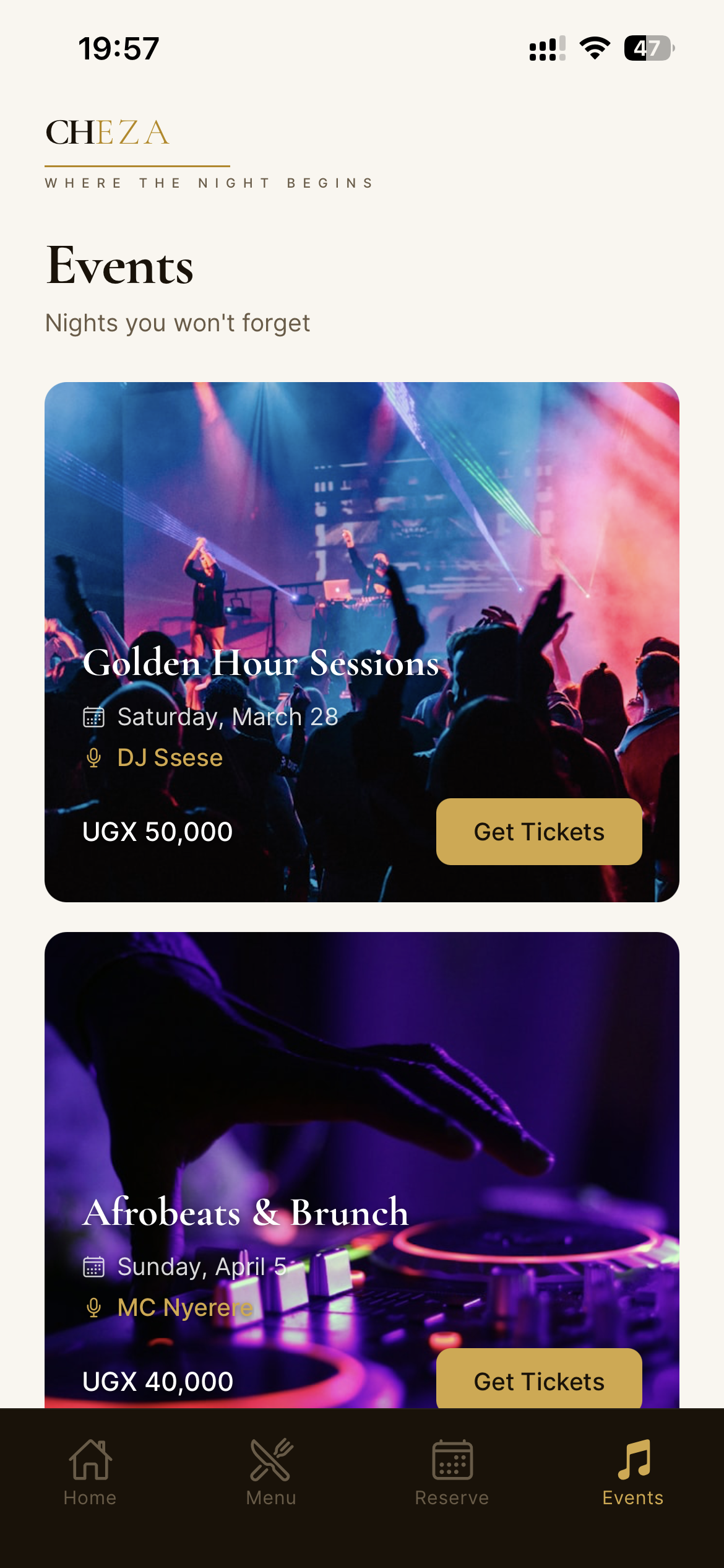 Cheza reserve screen